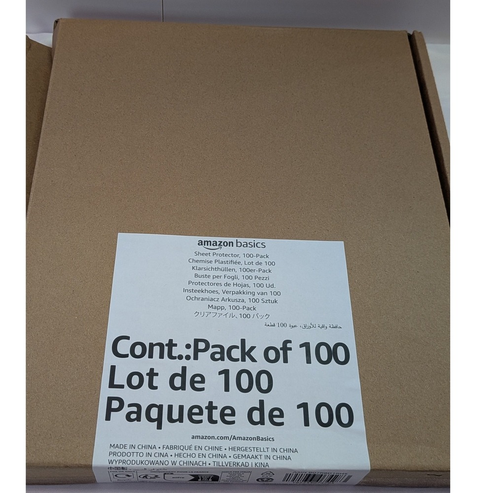 Amazon Basics Sheet Protectors 100 Pack Clear New 3-Ring Binder Sleeves Letter